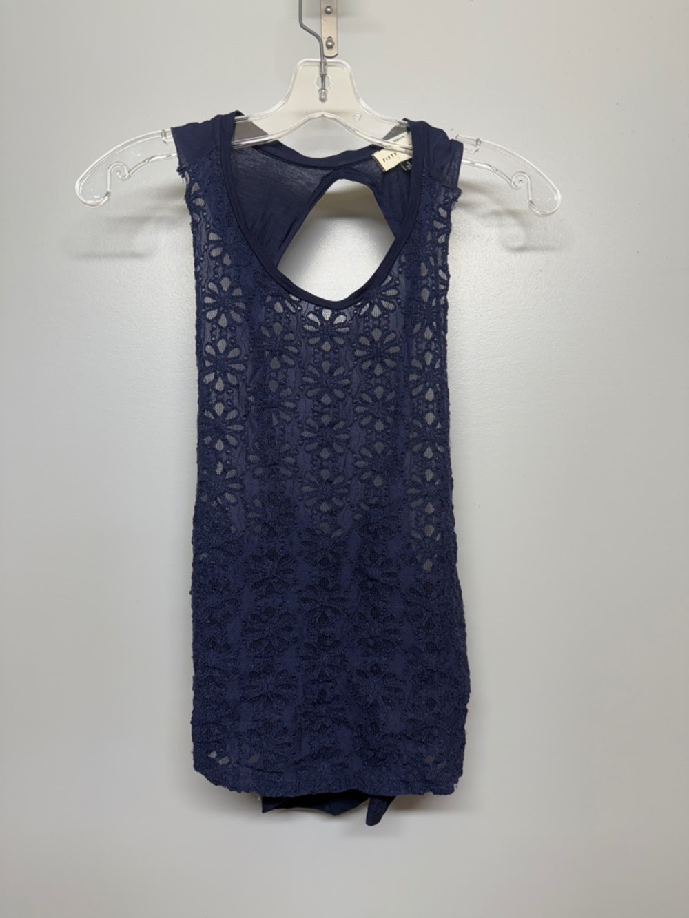 Fifty Street Navy Lace Detail Open Twist Back Blouse